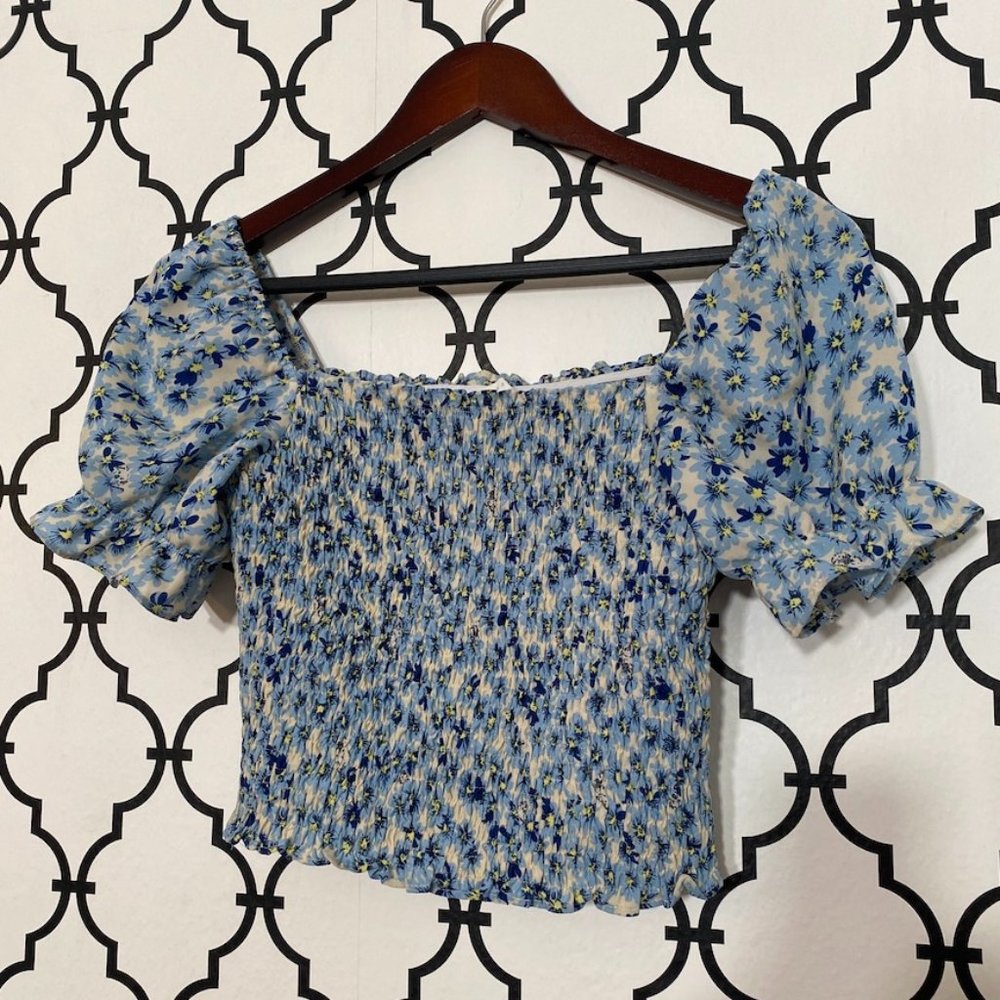 Smocked blue top
